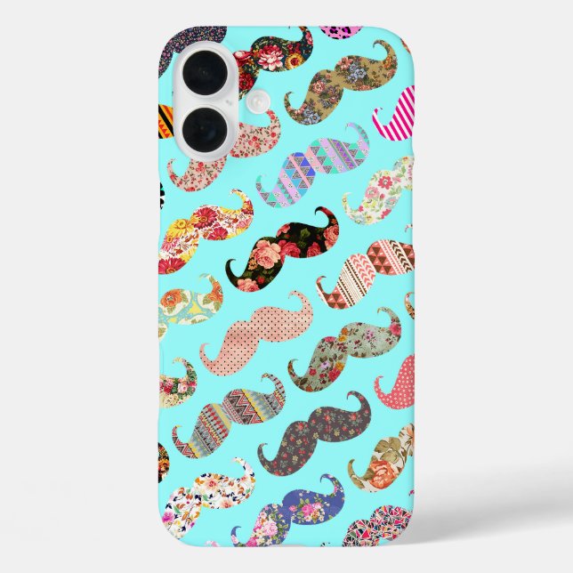 Funny Girly Colourful Aztec Patterns Moustaches Case-Mate iPhone Case (Back)