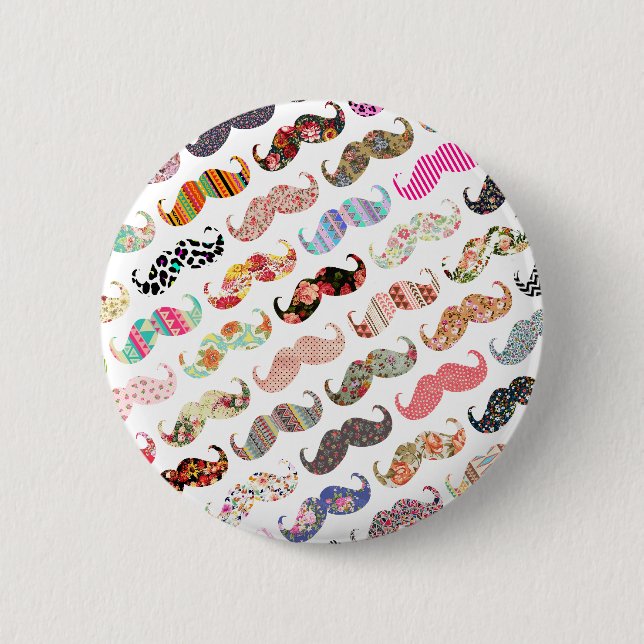 Funny Girly  Colourful Patterns Moustaches 6 Cm Round Badge (Front)