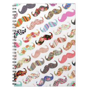 Funny Girly  Colourful Patterns Moustaches Spiral Notebook