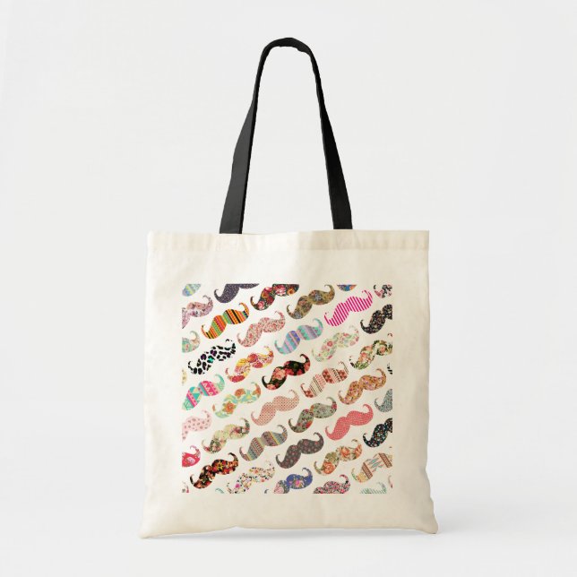 Funny Girly  Colourful Patterns Moustaches Tote Bag (Front)
