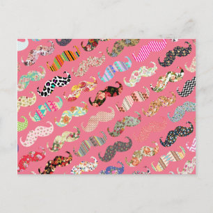 Funny Girly Colourful Pink Aztec Patterns Moustach Postcard