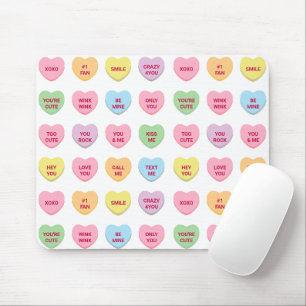 Funny girly cute custom conversation candy hearts mouse pad