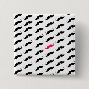 Funny Girly Pink  And Black Moustache Pattern 15 Cm Square Badge