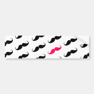 Funny Girly Pink  And Black Moustache Pattern Bumper Sticker
