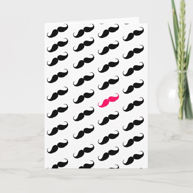 Funny Girly Pink  And Black Moustache Pattern Card (Front)