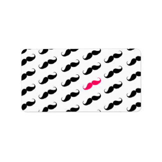 Funny Girly Pink And Black Moustache Pattern Label