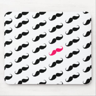 Funny Girly Pink  And Black Moustache Pattern Mouse Pad
