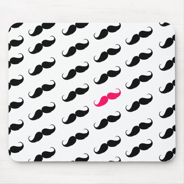 Funny Girly Pink  And Black Moustache Pattern Mouse Pad (Front)