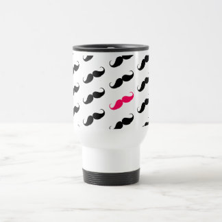 Funny Girly Pink And Black Moustache Pattern Travel Mug