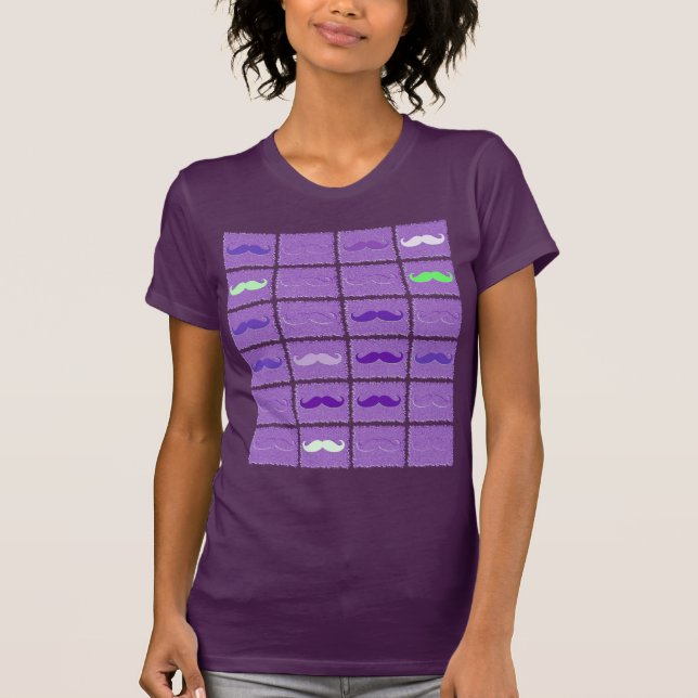 Funny Girly Purple Moustaches T-Shirt (Front)