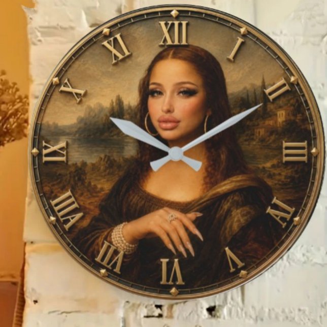 Funny Glam Mona Lisa Modern Diva Renaissance Art Large Clock (Creator Uploaded)