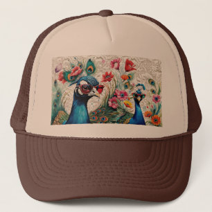 Funny Glam Peacocks Floral with Vintage Lace Trucker Hat