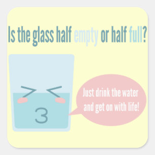 Funny glass half full cartoon square sticker