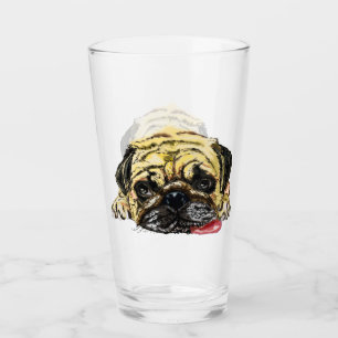 Funny Glass with Pug Dog