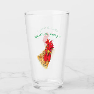 Funny Glass with Surprised Rooster - Custom Text