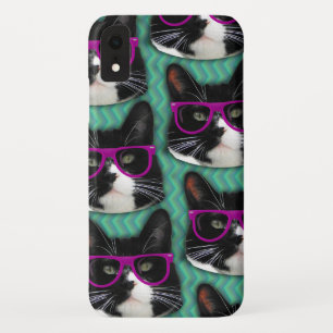 Funny Glasses Tuxedo Cat Pattern iPhone XR Case