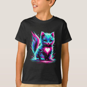 Funny Glitch Art Cute Cat Kitten Valentine Heart T-Shirt
