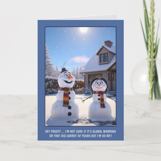 Funny Global Warming Snowman Christmas Card (Front)