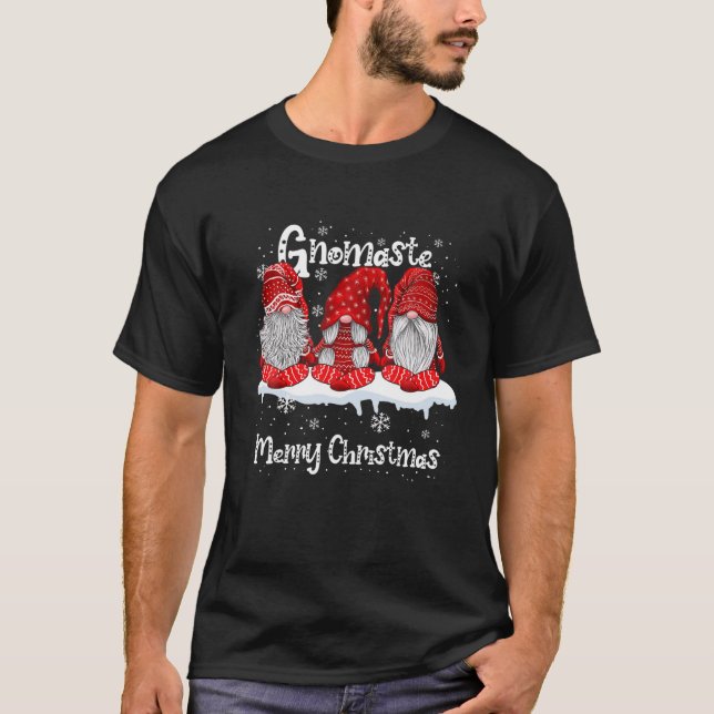 Funny Gnomaste Merry Christmas Gnomes Yoga Lovers T-Shirt (Front)