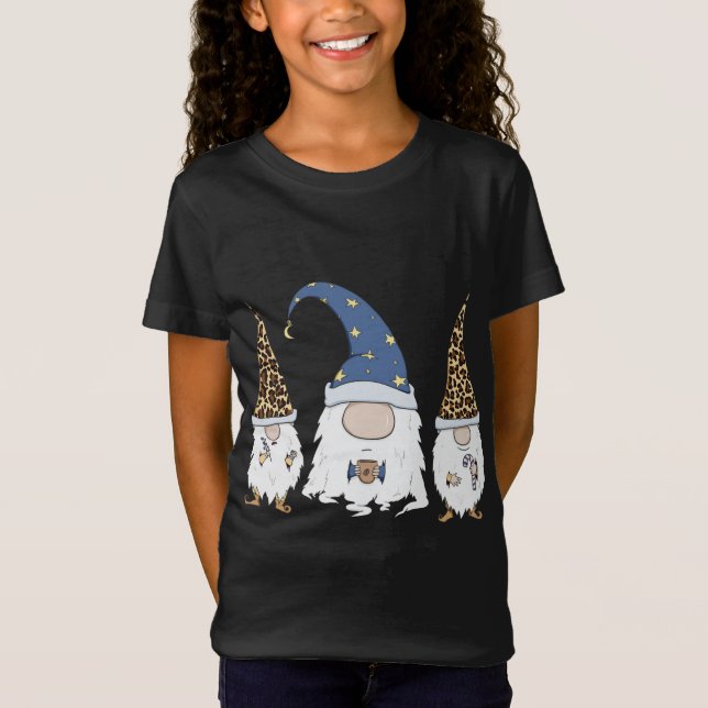 Funny Gnome And Coffee Lover Cute Gnomes Leopard C T-Shirt (Front)