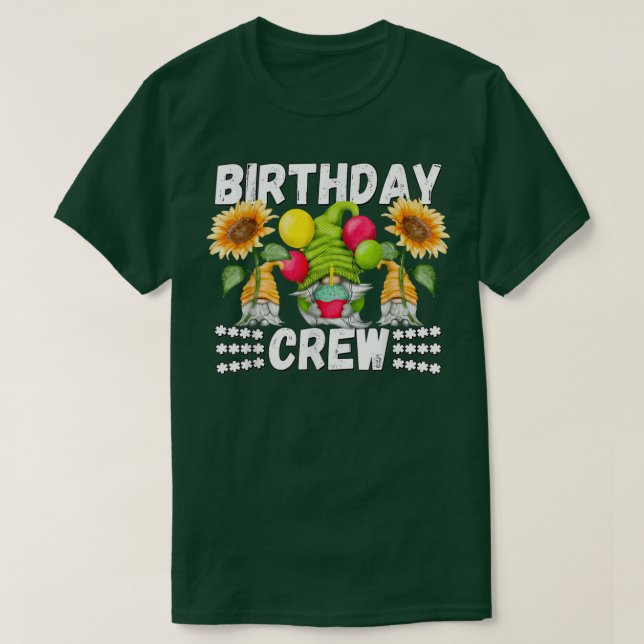 Funny Gnome Birthday Crew Yellow Sunflower Birthda T-Shirt (Design Front)