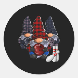 Funny Gnome Bowling Classic Round Sticker