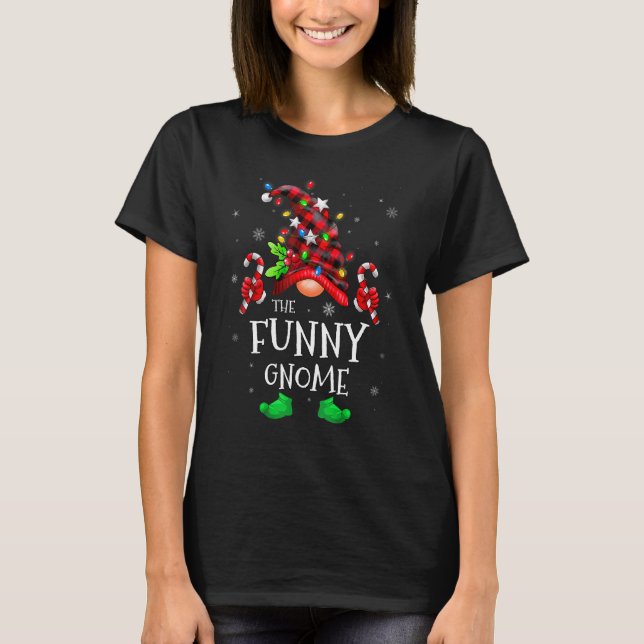Funny Gnome Buffalo Plaid Matching Family Christma T-Shirt (Front)