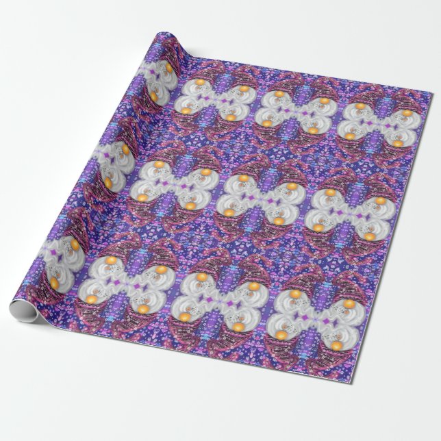 Funny Gnome In Purple Hat Sings A Christmas Song Wrapping Paper (Unrolled)