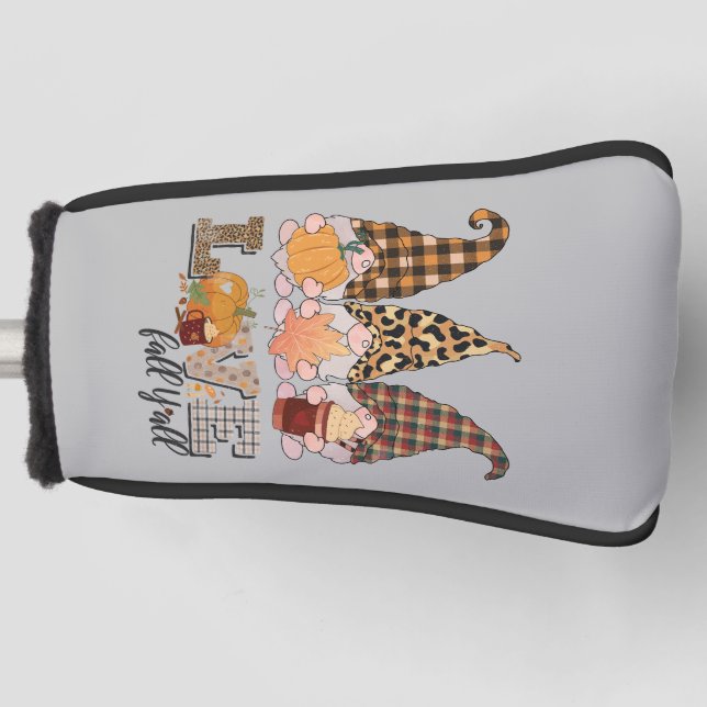 Funny Gnome loves fall, pumpkin season Golf Head Cover (Front)