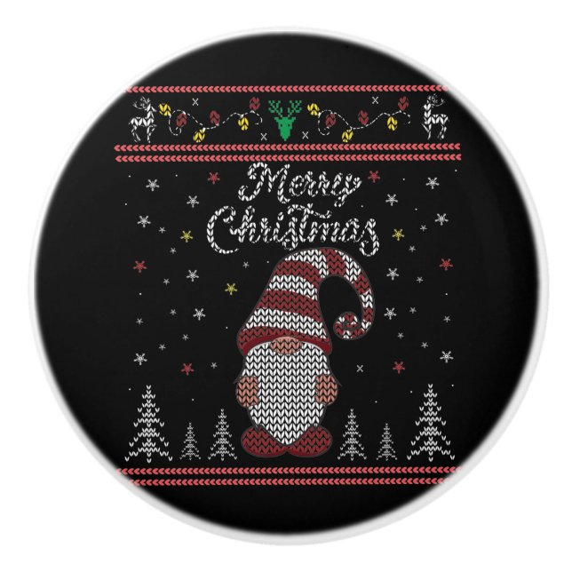 Funny Gnome Merry Christmas Ceramic Knob (Front)