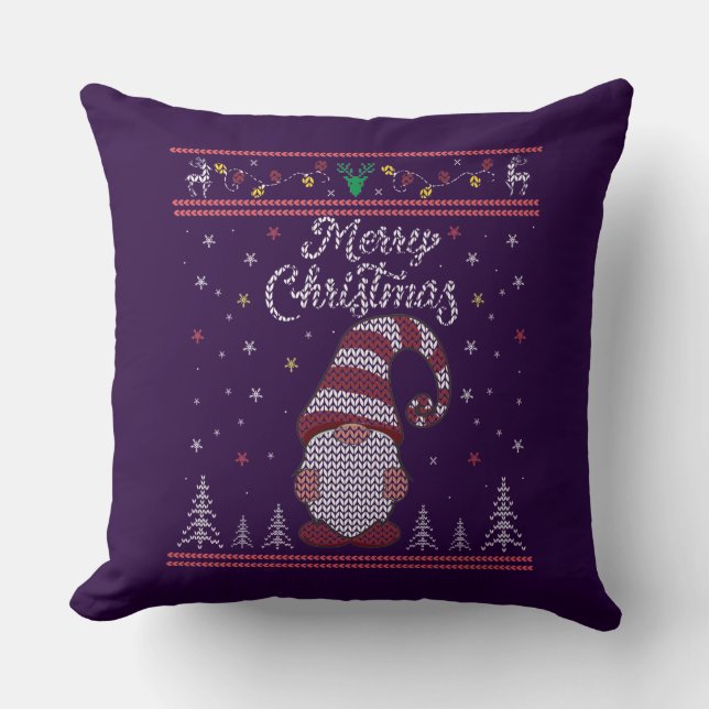 Funny Gnome Merry Christmas Cushion (Front)