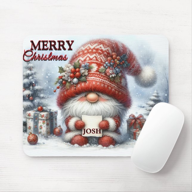 Funny Gnome Merry Christmas Gnome/Personalised Mouse Pad (With Mouse)
