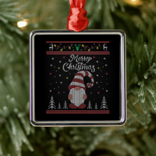 Funny Gnome Merry Christmas Metal Tree Decoration