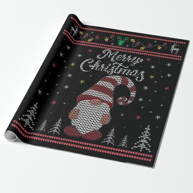 Funny Gnome Merry Christmas Wrapping Paper (Unrolled)