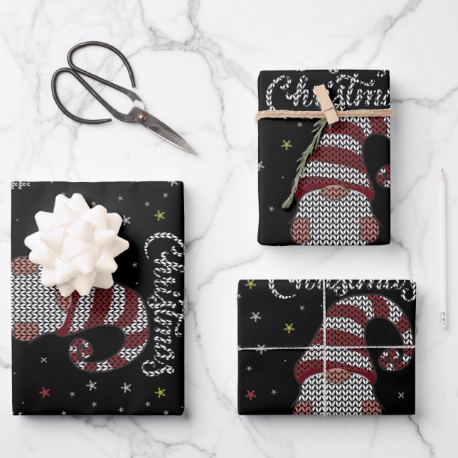 Funny Gnome Merry Christmas Wrapping Paper Sheet (Front)