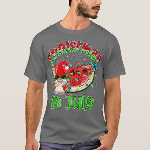 Funny Gnome Summer Watermelon Xmas Lights Christma T-Shirt