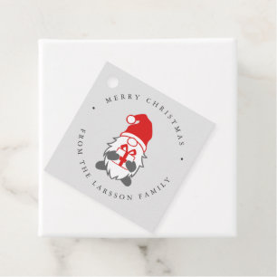Funny Gnome with Christmas Present and Santa Hat Favour Tags