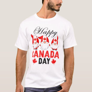 Funny Gnome With Maple Leaf Canadian Flag Happy Ca T-Shirt