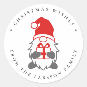 Funny Gnome with Present and santa hat Classic Round Sticker