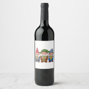 Funny Gnomes Holding a Matcha Drink Magical Wine Label