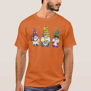 Funny Gnomes Jester Beads & Mask Mardi Gras Gnomes T-Shirt