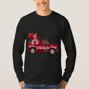 Funny Gnomes Lovers Red Truck Hearts Happy Valenti T-Shirt