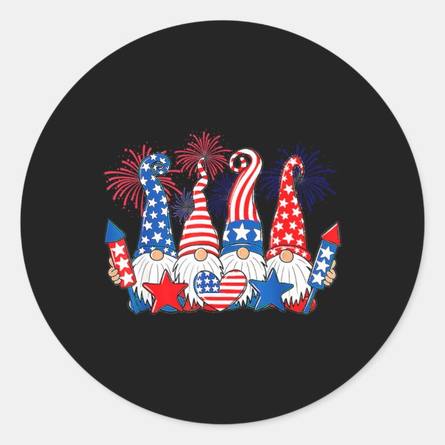Funny Gnomes Patriotic American Flag Cute Gnomes 4 Classic Round Sticker (Front)