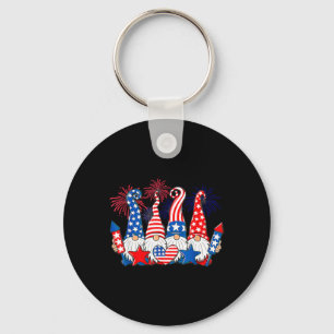 Funny Gnomes Patriotic American Flag Cute Gnomes 4 Key Ring