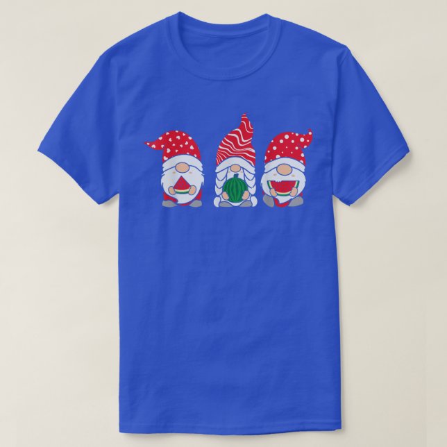 Funny Gnomes Summer Watermelon Xmas Lights Christm T-Shirt (Design Front)