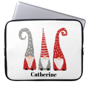 Funny Gnomes Swedish Christmas Custom Name Laptop Sleeve