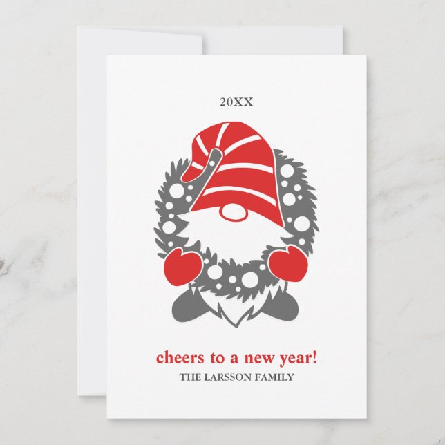 Funny Gnomes | White Christmas New Year 2 Photo Holiday Card (Front)