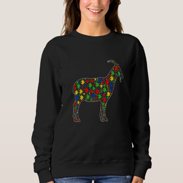 Funny Goat Animals Puzzle Pieces Autism Awareness Sweatshirt (Front)