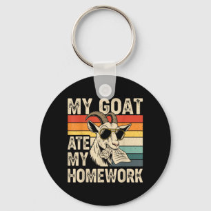 Funny Goat Ate Homework Vintage Farm Animal Retro Key Ring