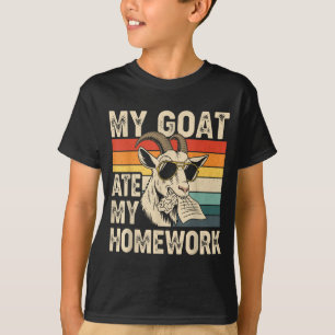 Funny Goat Ate Homework Vintage Farm Animal Retro T-Shirt